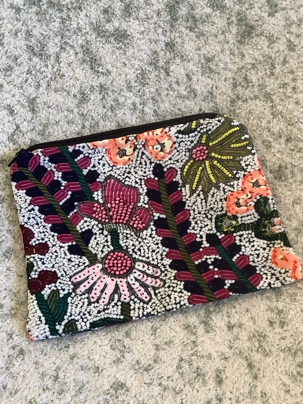 Tropical Ethnic Floral Cosmetic Bag Zipper Pouch NWT 8.25” x 6.50”